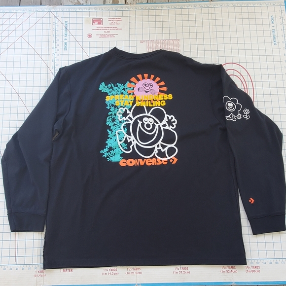 Converse Long Sleeve Men's XXlarge T-shirt Black Spread Kindness Stay Smiling - Picture 2 of 10